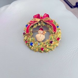 Signed Christmas Tree Wreath W Hanging Snowman